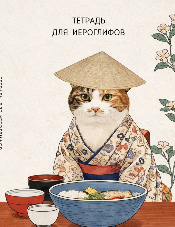 Тетрадь для иероглифов, сетка 9х9 мм. Кот в кимоно