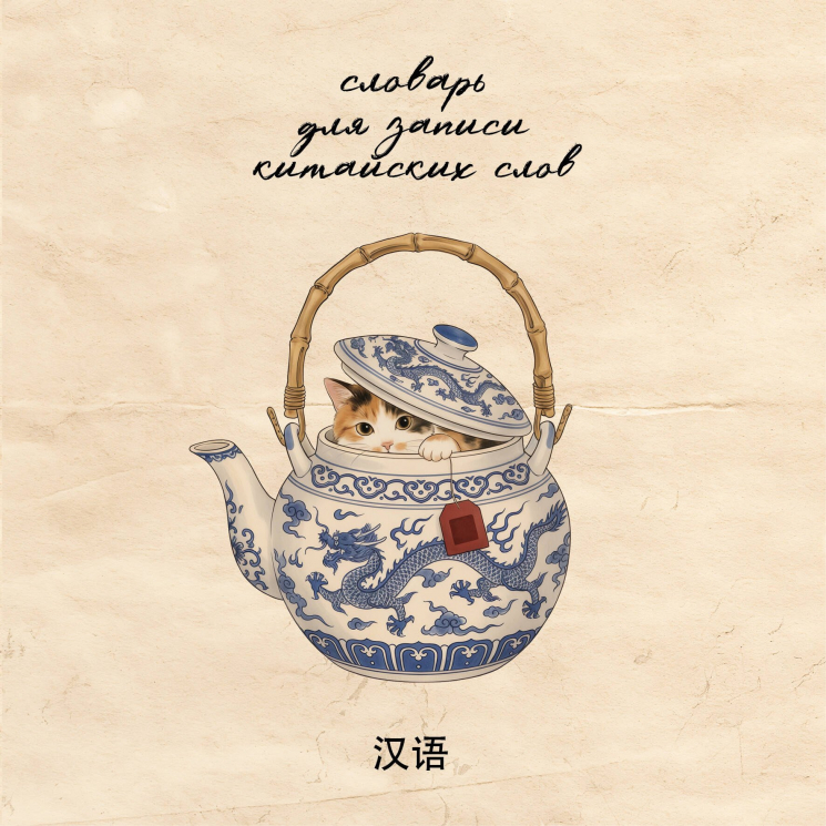 Словарь для записи китайских слов. Котик в чайнике